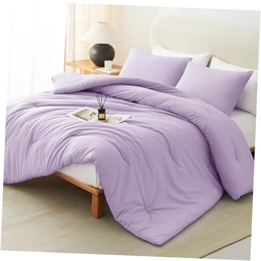 Lavender Comforter Set, 3 Pieces Light Purple Solid Queen Lavender Purple
