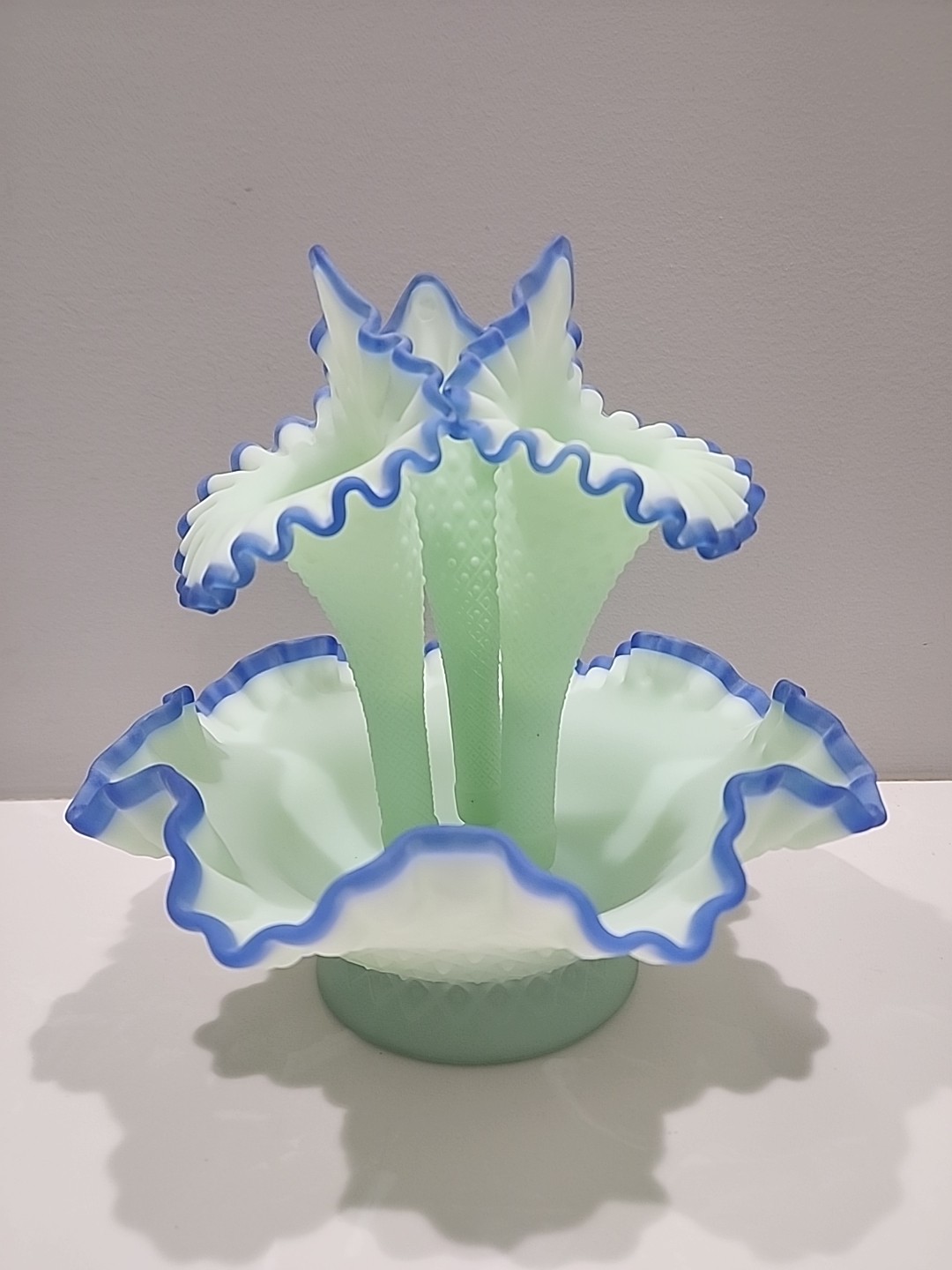 Fenton Cobalt Crest Satin Green Epergne ~ Harder To Find ~ EXQUISITE!!!
