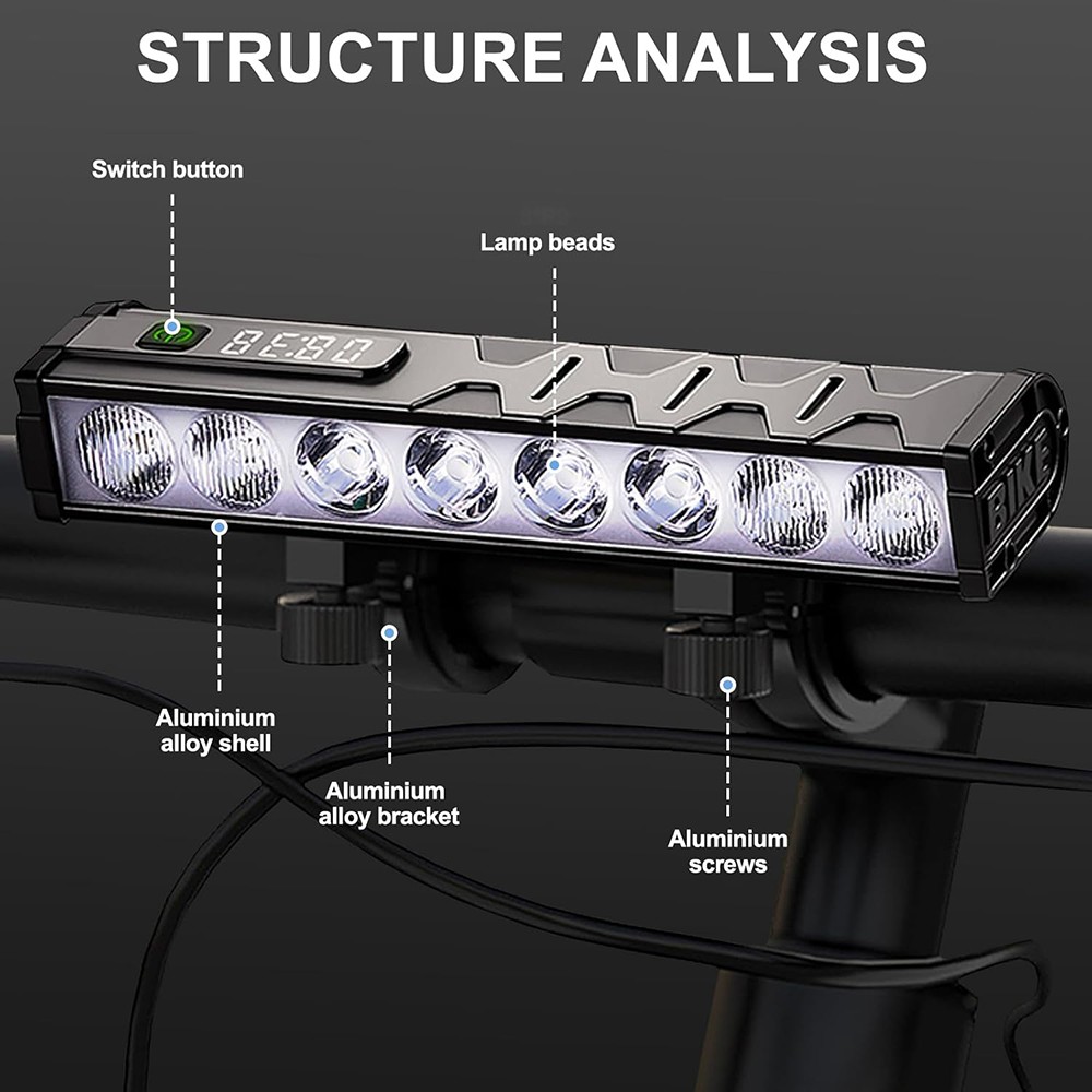 Powerful 4500LM LED Bike Light Bar 10000mAh Rechargeable Bicycle Front Headlight