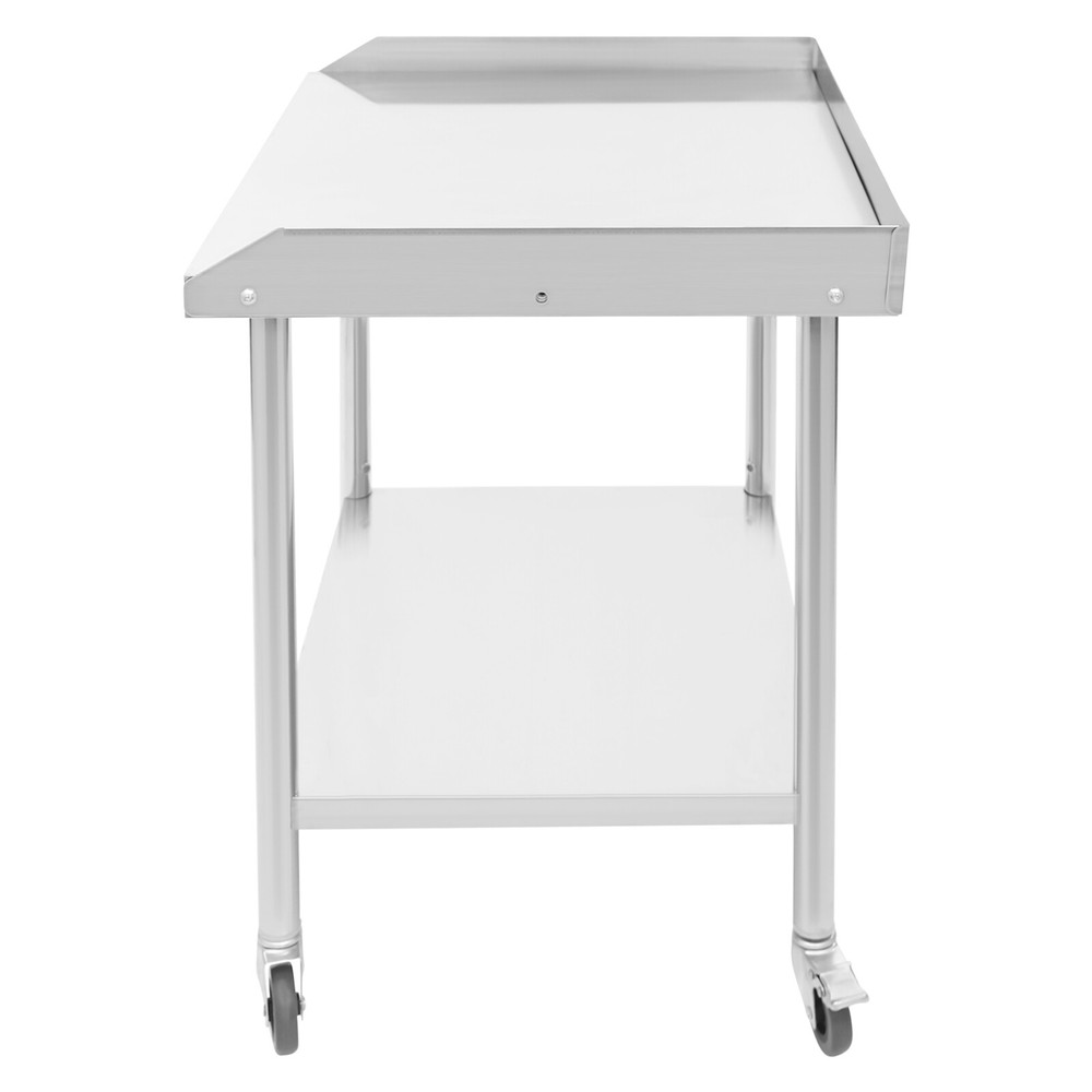 2-tier Work Table with 4 Wheels Stainless Steel Prep Table Load Capacity 500kg