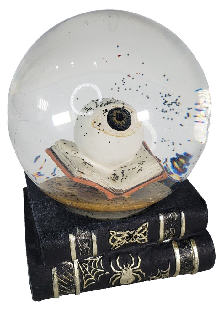 Halloween Water Globe Mystic Moon Book Stack Skeleton Skull Snow Globe Decor
