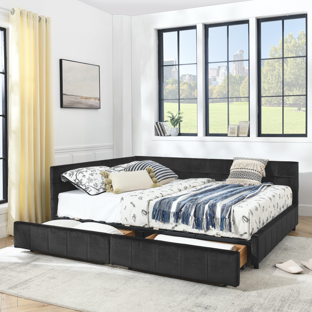 Queen Size Storage Upholstered Tufted Bed Frame, Sofa Bed Frame with Comfortable