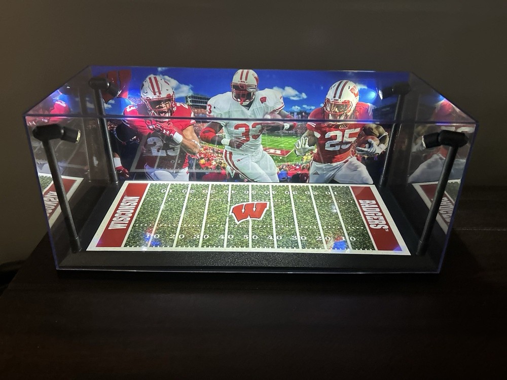 Wisconsin Badger Custom 2 Mini Helmet display case with LED lights -Runningbacks