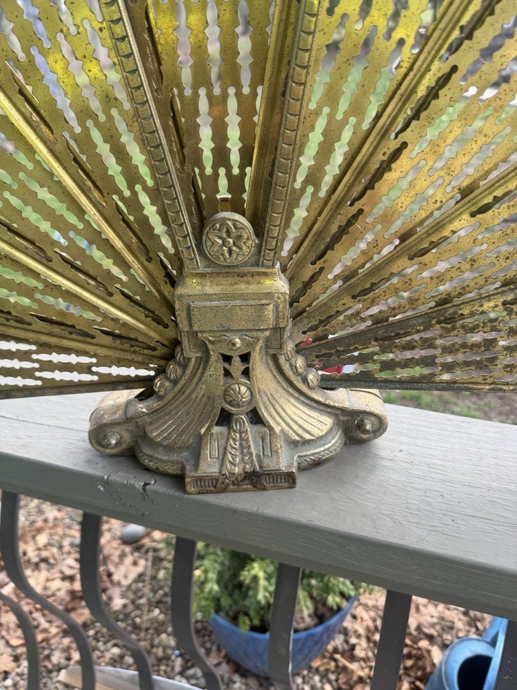Vintage Peacock Fireplace Screen Folding Fan *read