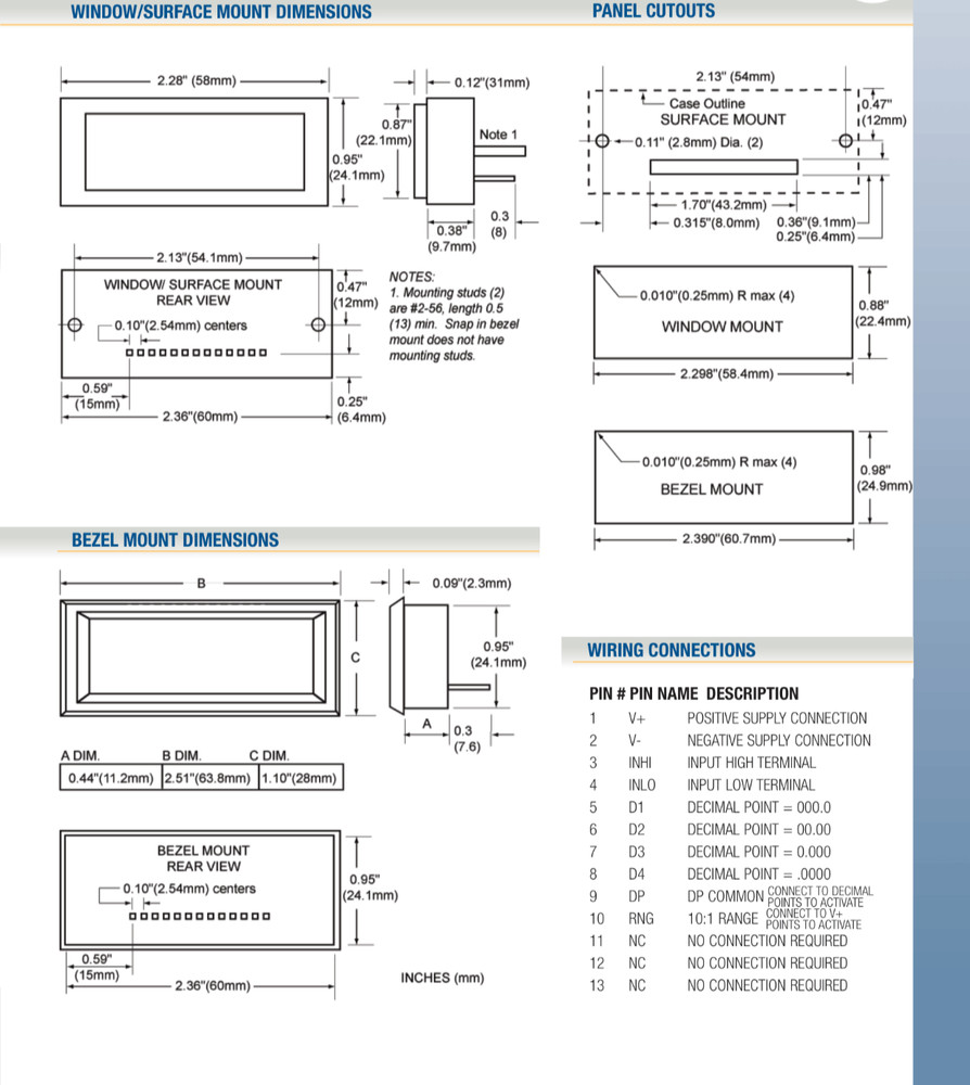 Summit S267019 Digital Panel Meter Voltmeter 2VDC LCD Panel Mount DK705 / 4W0190