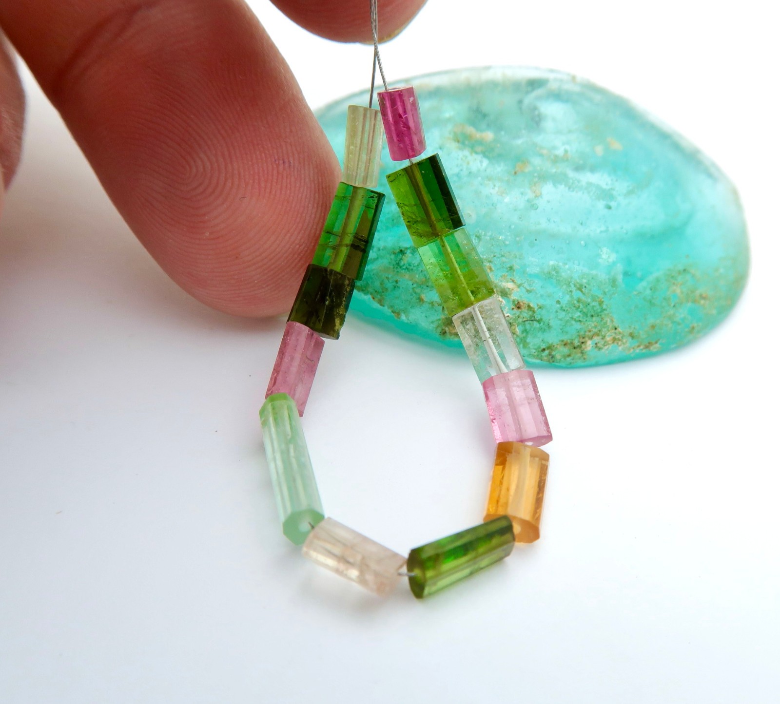 NEW GORGEOUS AAAAA MULTI COLOR TOURMALINE GEMSTONE BEADS FACETED CYLINDER BEADS