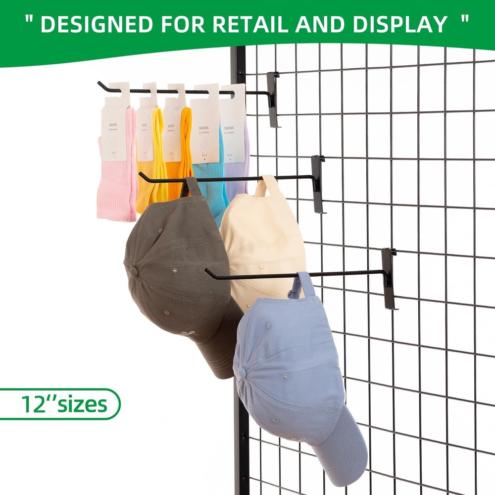 40 PCS 12 Inch Gridwall Hooks Grid Panel Hanging Display Retail Black