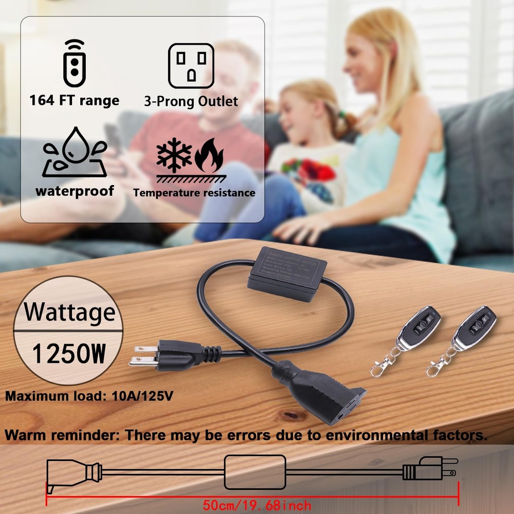 Extension Cord with Switch,Remote Control Extension Cable Waterproof Switch 1