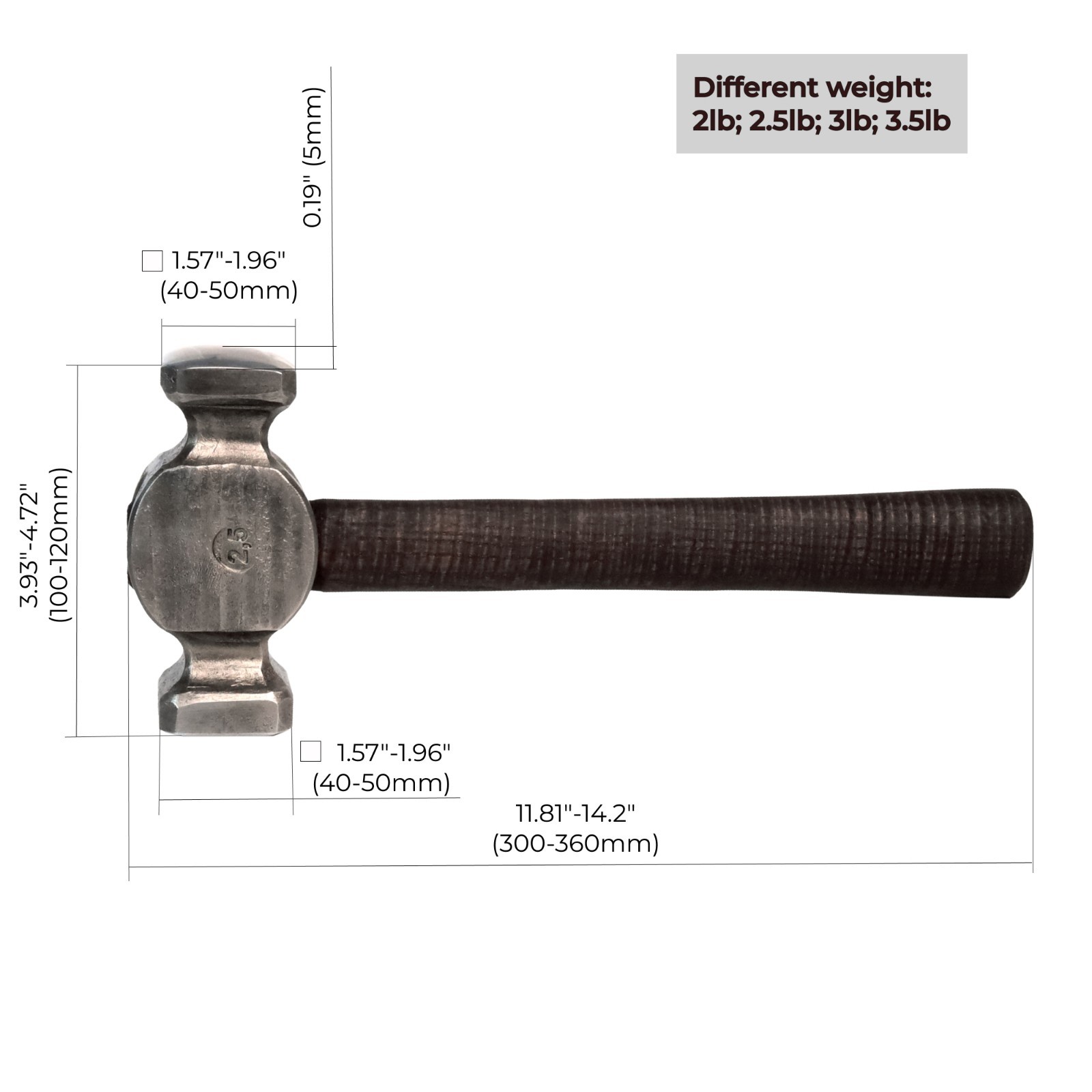 Blacksmith Rounding Hammer 2.5 lb Hand Forged C70W2 Steel Ash Handle Double Face