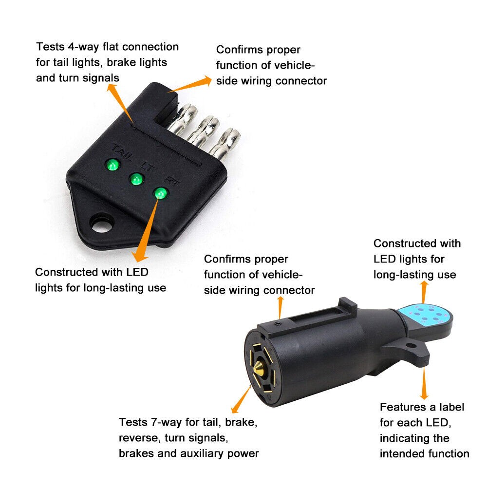 7 Way Blade Trailer Connector Tester Adapter with LEDs Indicators