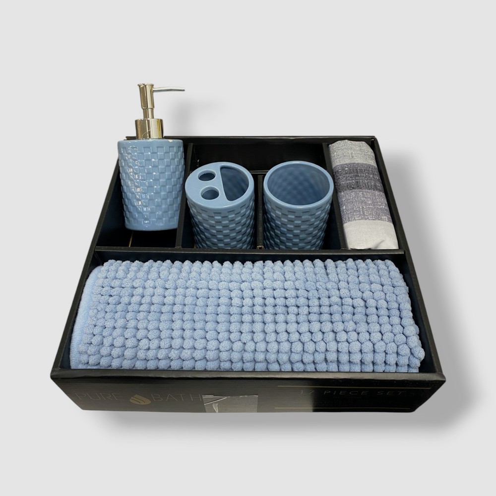 Pure Bath Blue Chambray Stripe 17-Pc. Bath Set