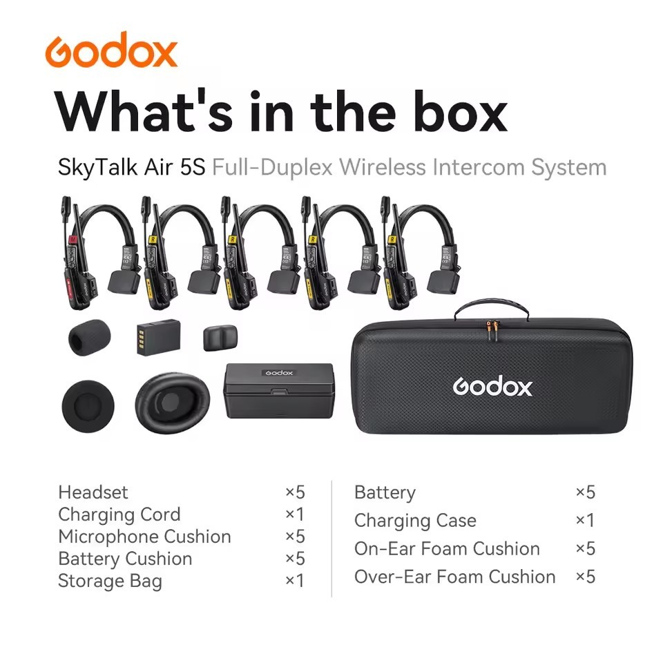 Godox SkyTalk Air 5S 2.4g Full-Duplex Wireless Intercom Headset System 5-Person