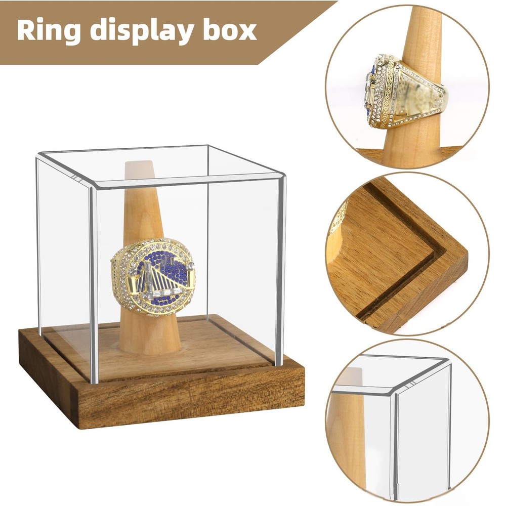 2 Pack Championship Ring Display Case Clear Acrylic Single Clear, Brown