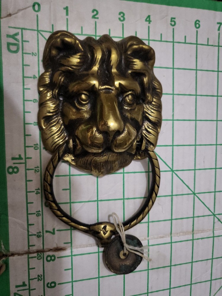 Old Vintage Heavy Solid Brass Lion Head Door Knocker Nice Condition