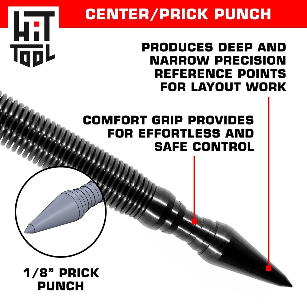 HIT Tool 1/8" Prick Punch & 3/16" Center Punch Combo Hammerless Spring Tool