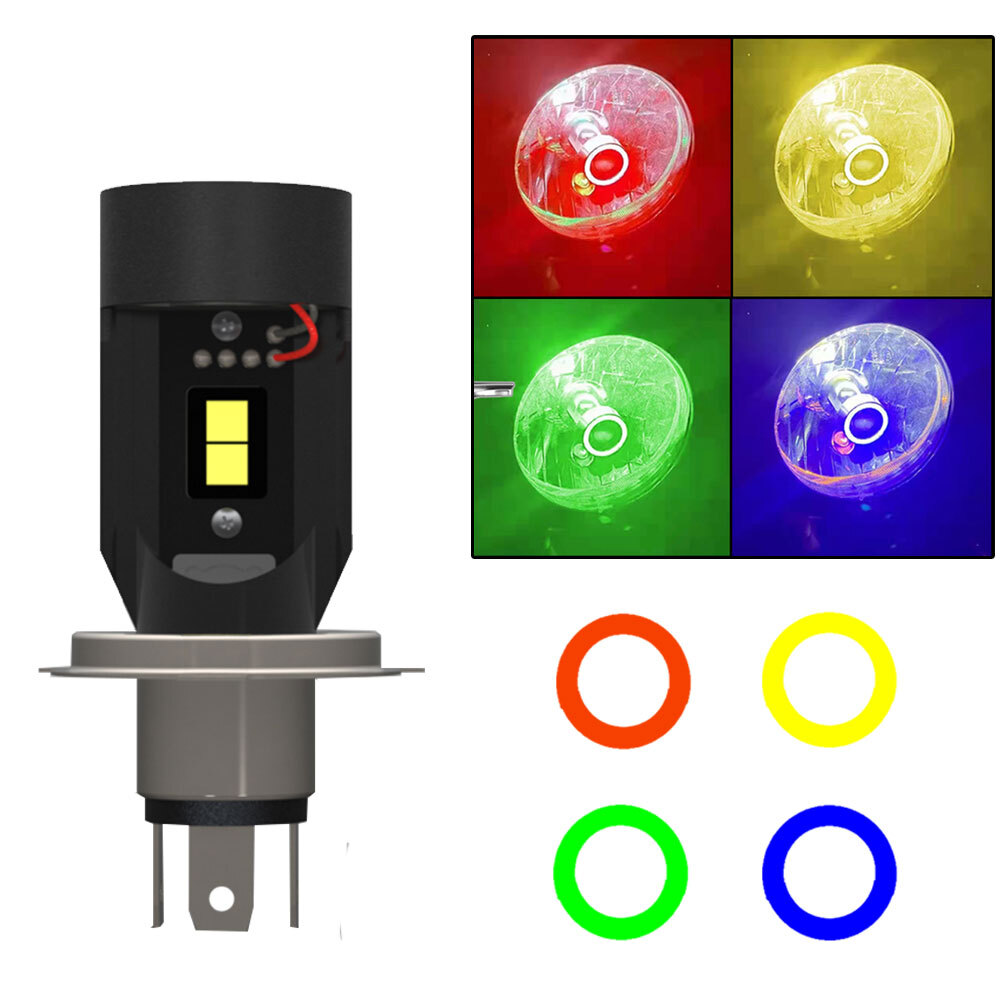 12/24V 5Color Angel Eye LED H4 HS1 P43T Car Headlight Bulb Motorcycle Lamp BA20D