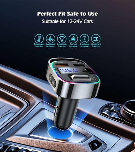 Bluetooth 5.4 FM Transmitter Car Adapter, 54W PD & QC3.0 USB Charger,