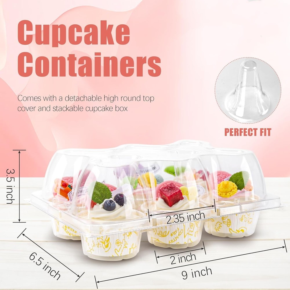 6 Count Cupcake Containers 30 Pack Holders Clear Plastic Stackable Boxes