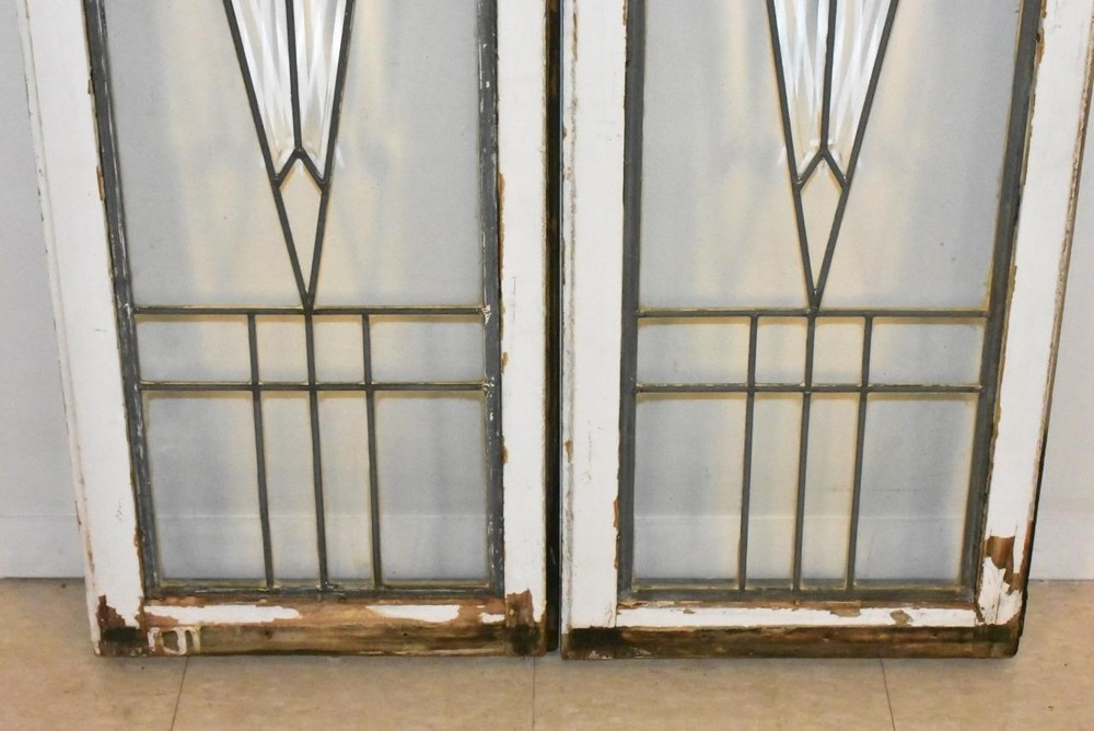 Antique Pair Beveled Clear Glass Windows