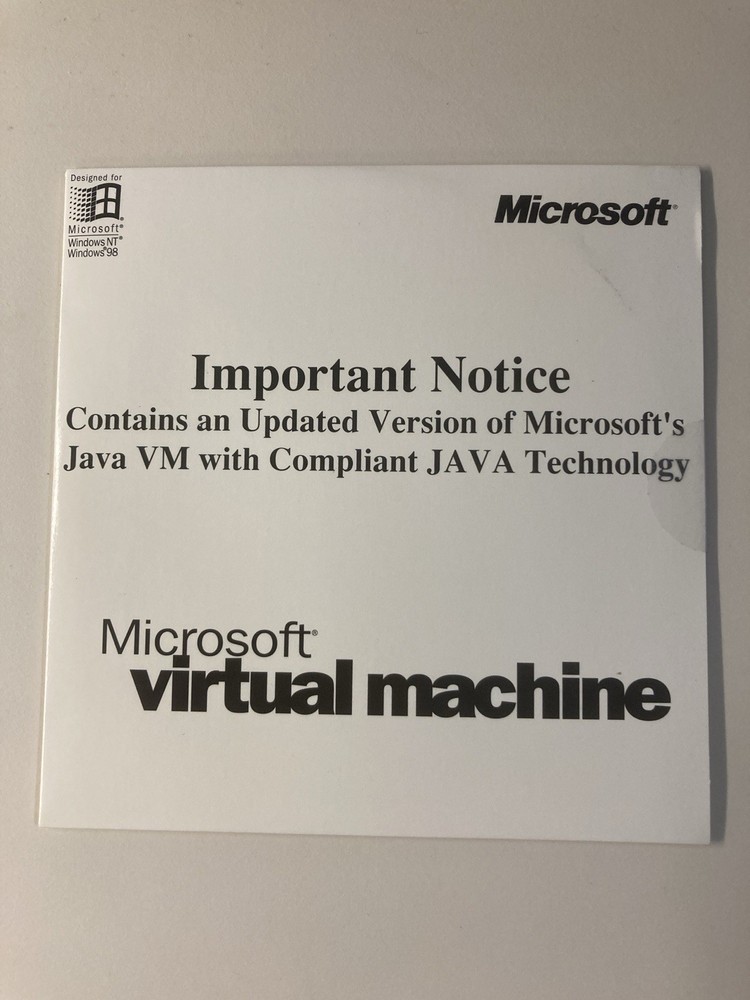 Microsoft Virtual Machine (Java VM Windows 98/NT) brand new, factory sealed, oem