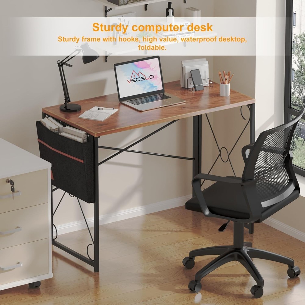 39 Inch Folding Desk Home Office Writing Computer Desk Study Table Brown