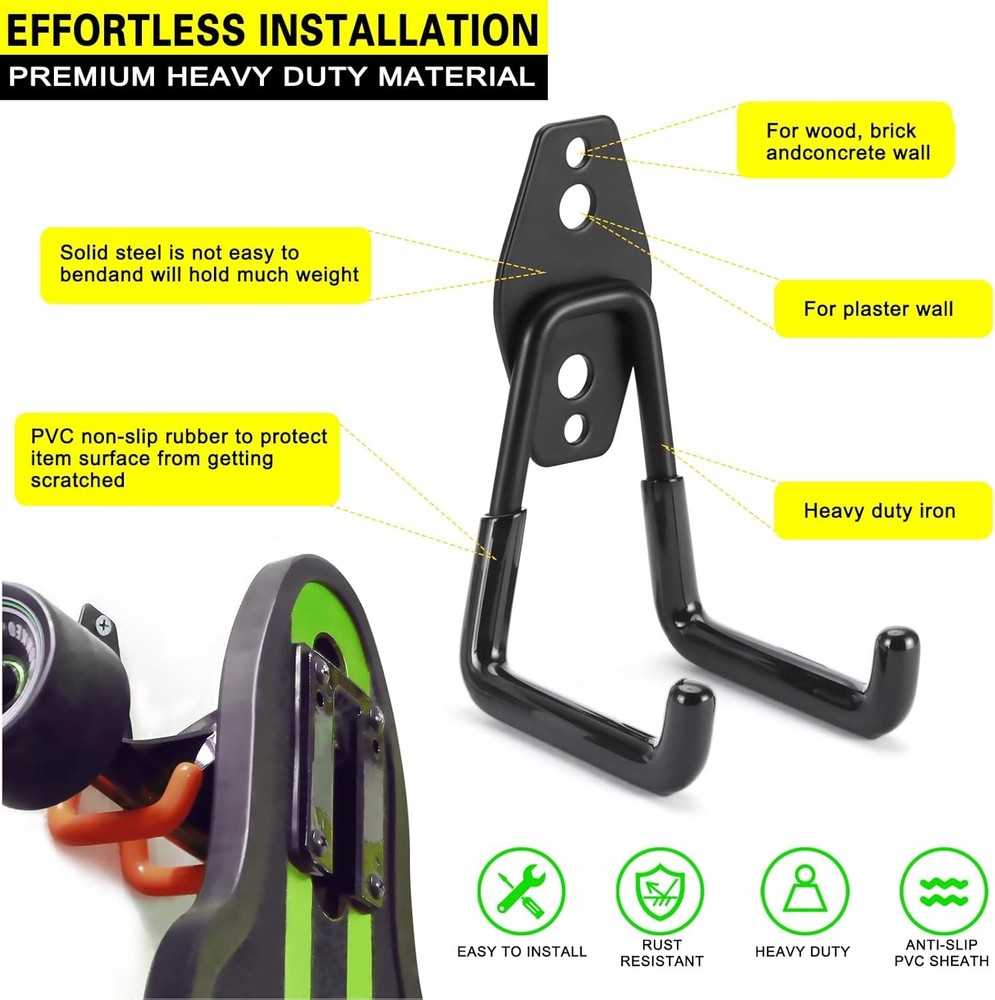 2 Pack Garage Hooks Heavy Duty Storage Organizer Medium U Hook, Black 2 pack