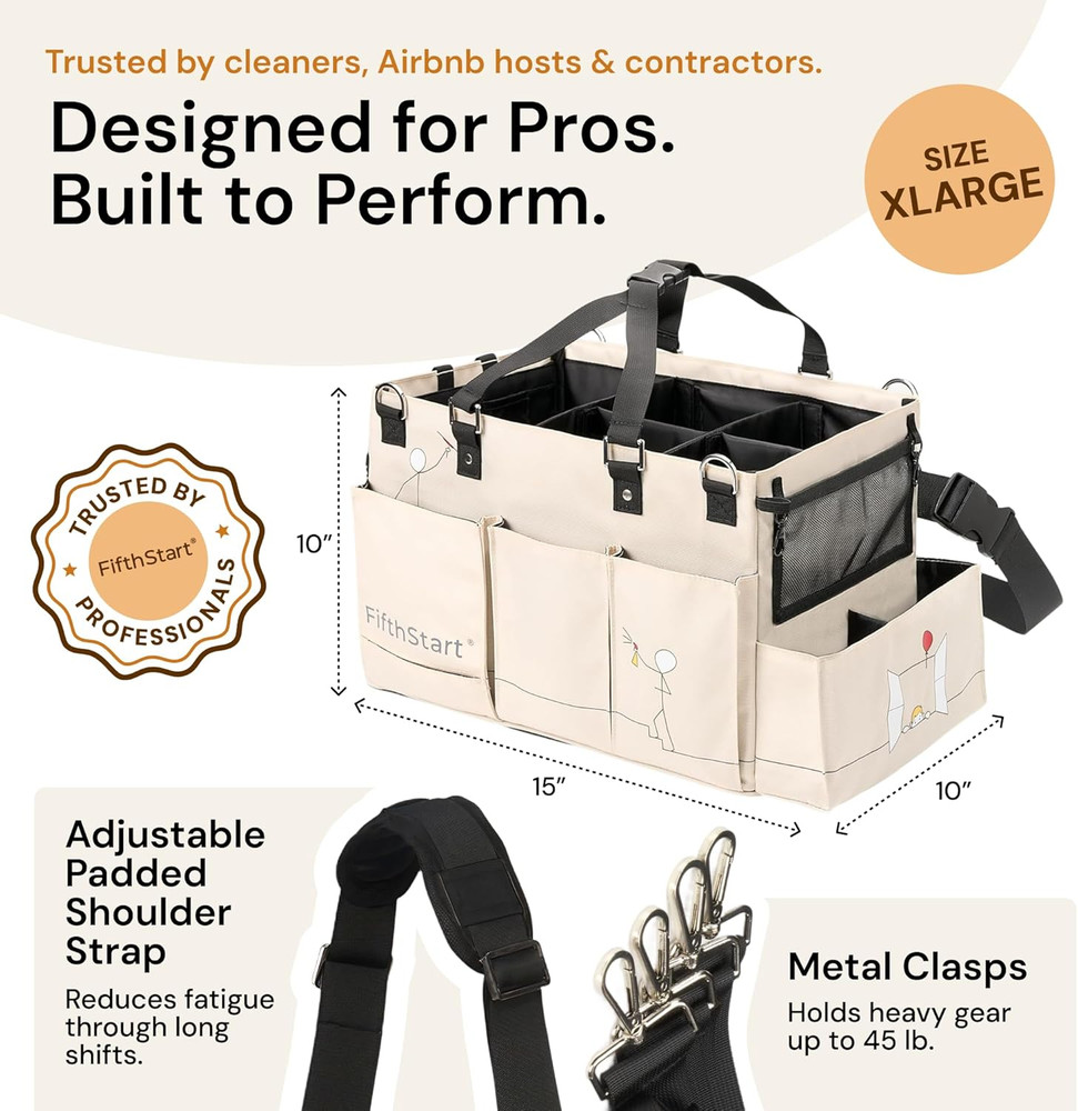 Multiuse Cleaning Caddy - Adjustable Straps & Caddy Organizer with Handle - Mesh