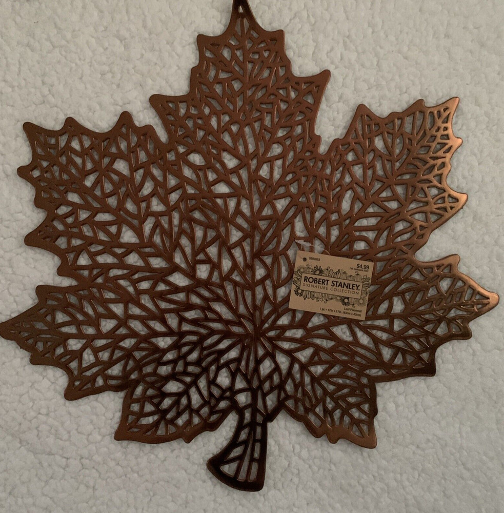 NEW Table Decor Fall Thanksgiving Navy & Copper Leaf Placemats & Pumpkins