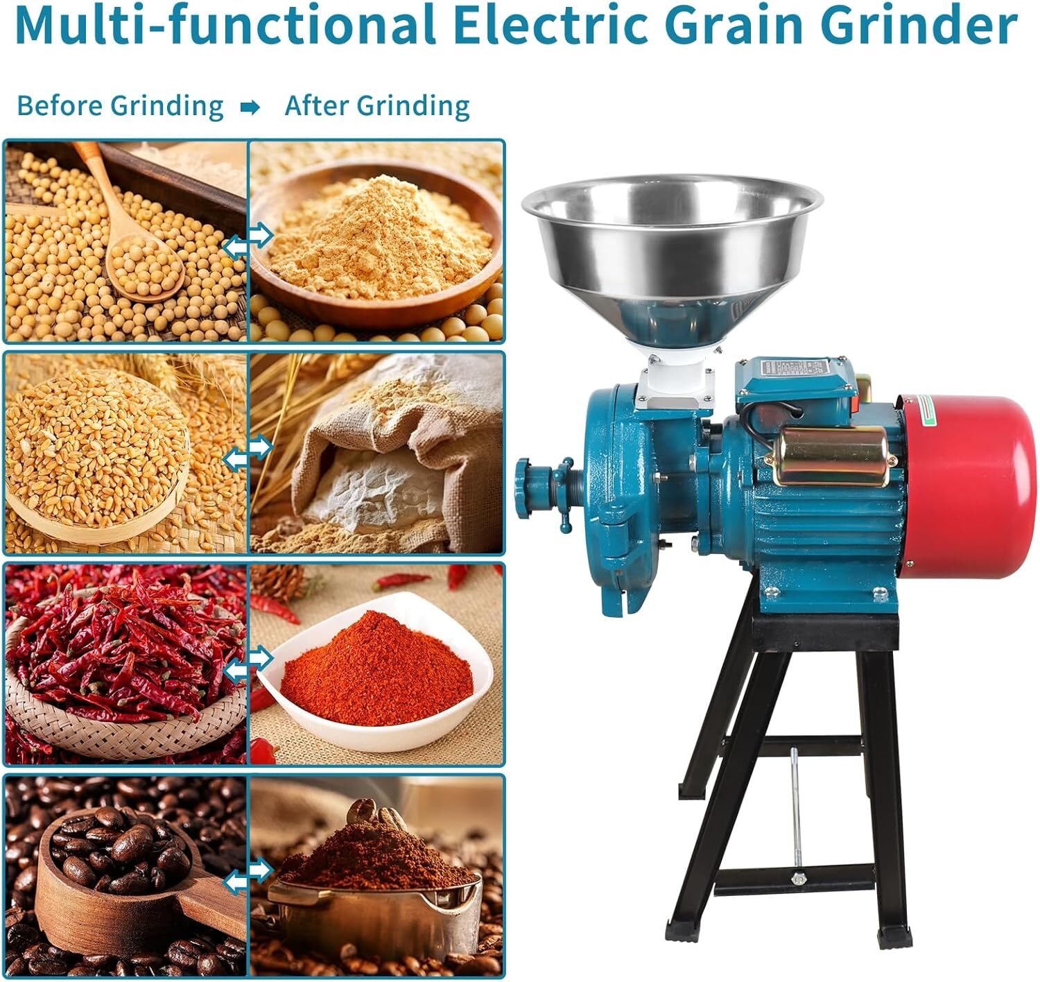 Electric Grain Mill Grinder 3000W 110V Commercial Corn Grinder (Dry Grinder)