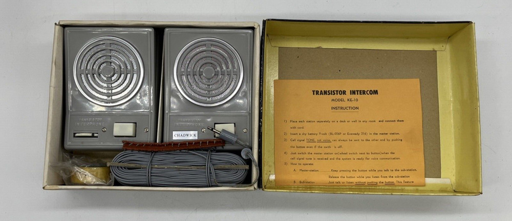 Vintage Chadwick 2-Station Transistor Intercom Model KE-10 NOS
