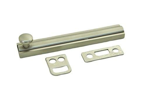 QCAA Solid Brass Surface Bolt 4", Satin Nickel, Made 4" 1 Pack, Nickel