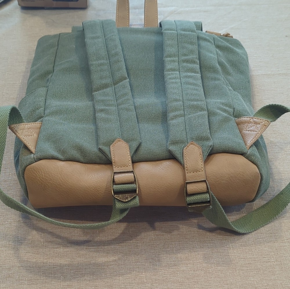 Universal Thread Green Tan Travel Backpack. Canvas Faux Leather Drawstring