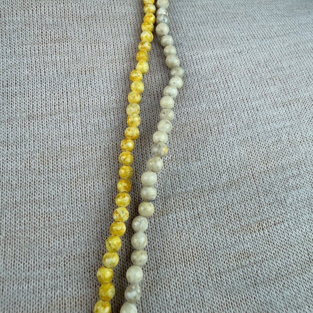 Two Strands Stone Round Beads - Beige & Yellow - Pullover - 35"