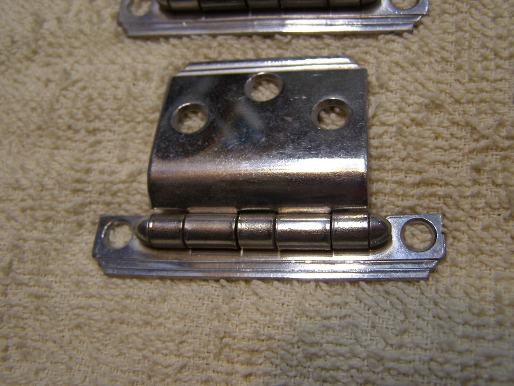 2 Vintage Chrome Cabinet Offset Cabinet Hinges Outside Face Mounts Both Exposed