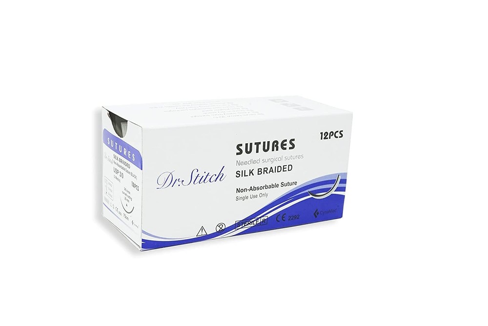 CynaMed Suture Thread with Needle (12-Pack) – Black Training Sutures