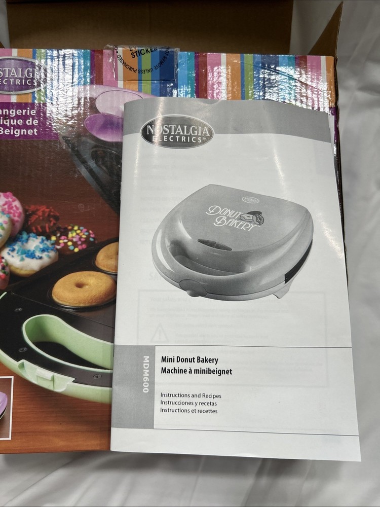 Nostalgia Electric Mini Donut Bakery. Makes 6. Never Used. Boxed.