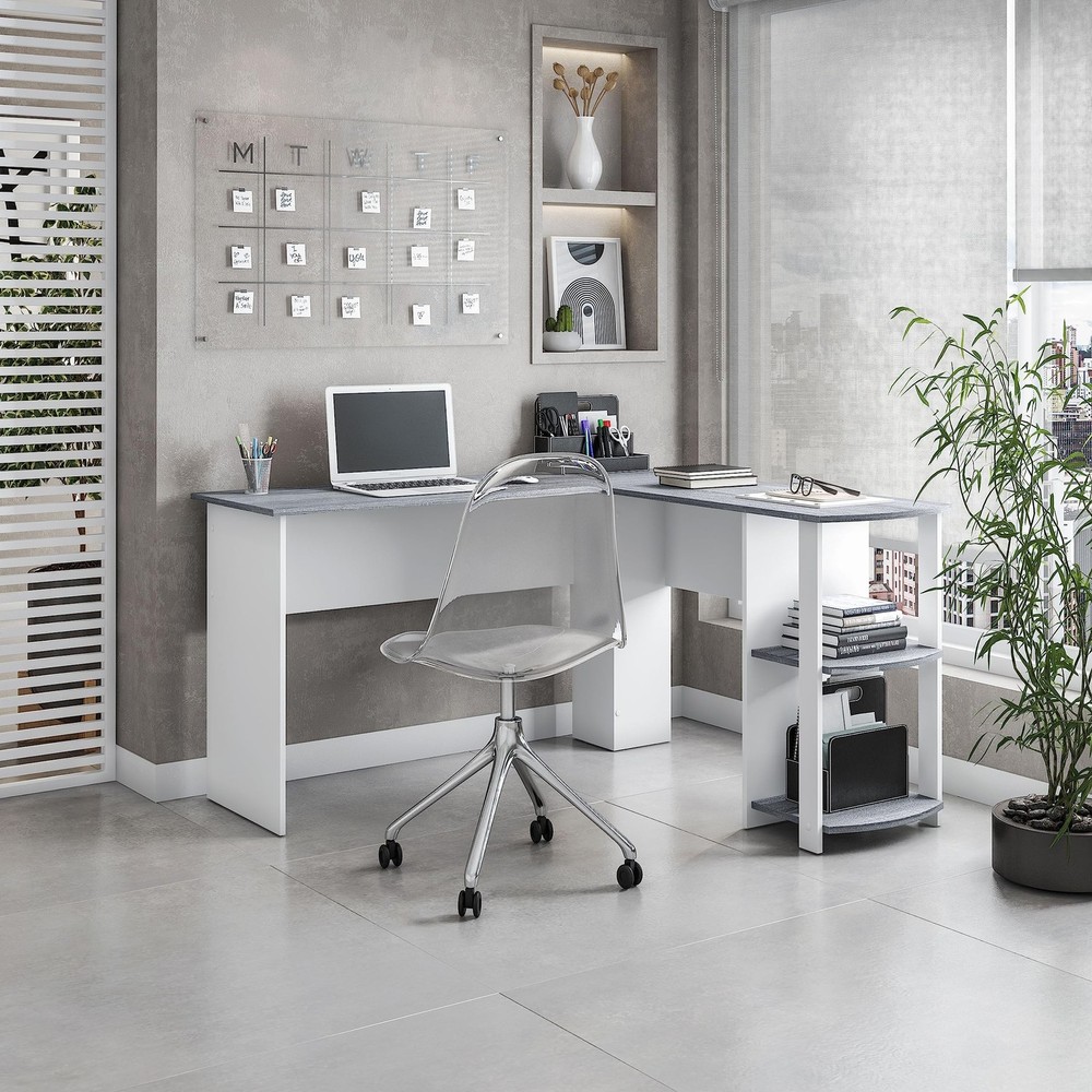 Techni Mobili L Shaped Desk - Modern Computer Desk with Corner Bookshelf & Si...