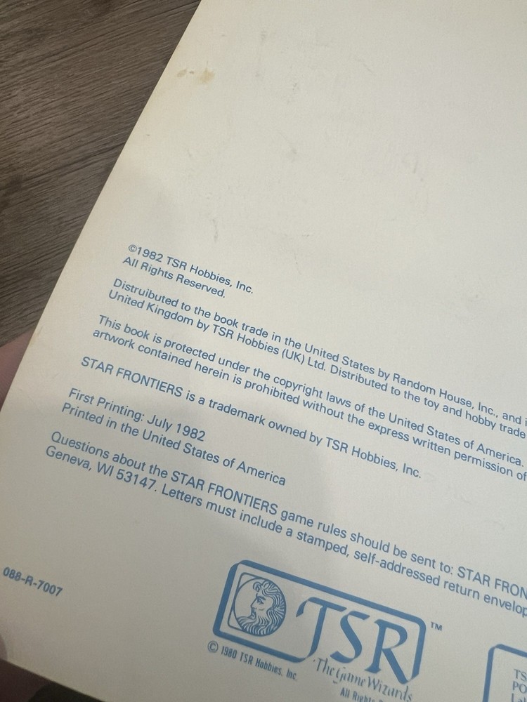 TSR Star Frontiers Alpha Dawn Expanded Game Rules Book Only 1983