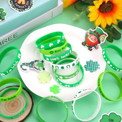 St. Patrick's Day Rubber Bracelets - 30 Pcs Lucky Shamrock Silicone