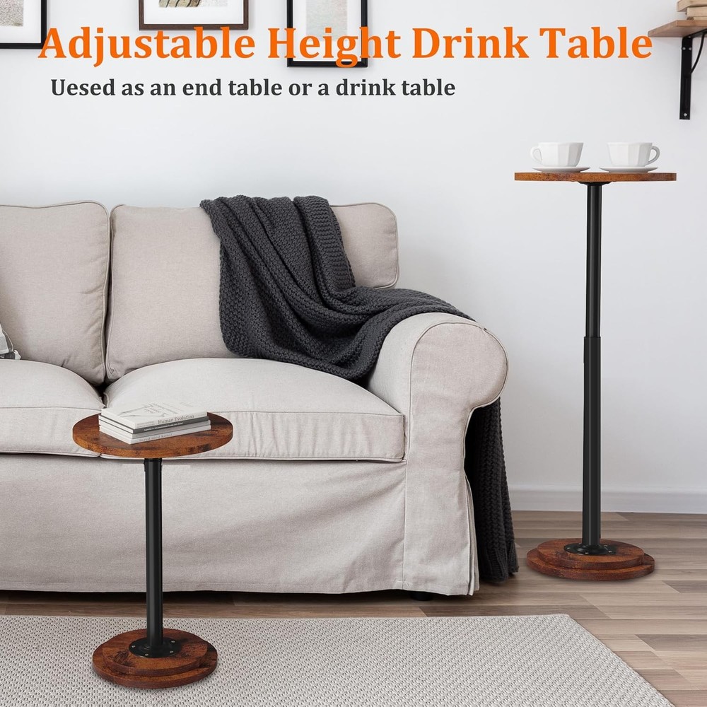 Drink Table, Small Side Table with Adjustable Height & Heavy 1 Rustic Brown