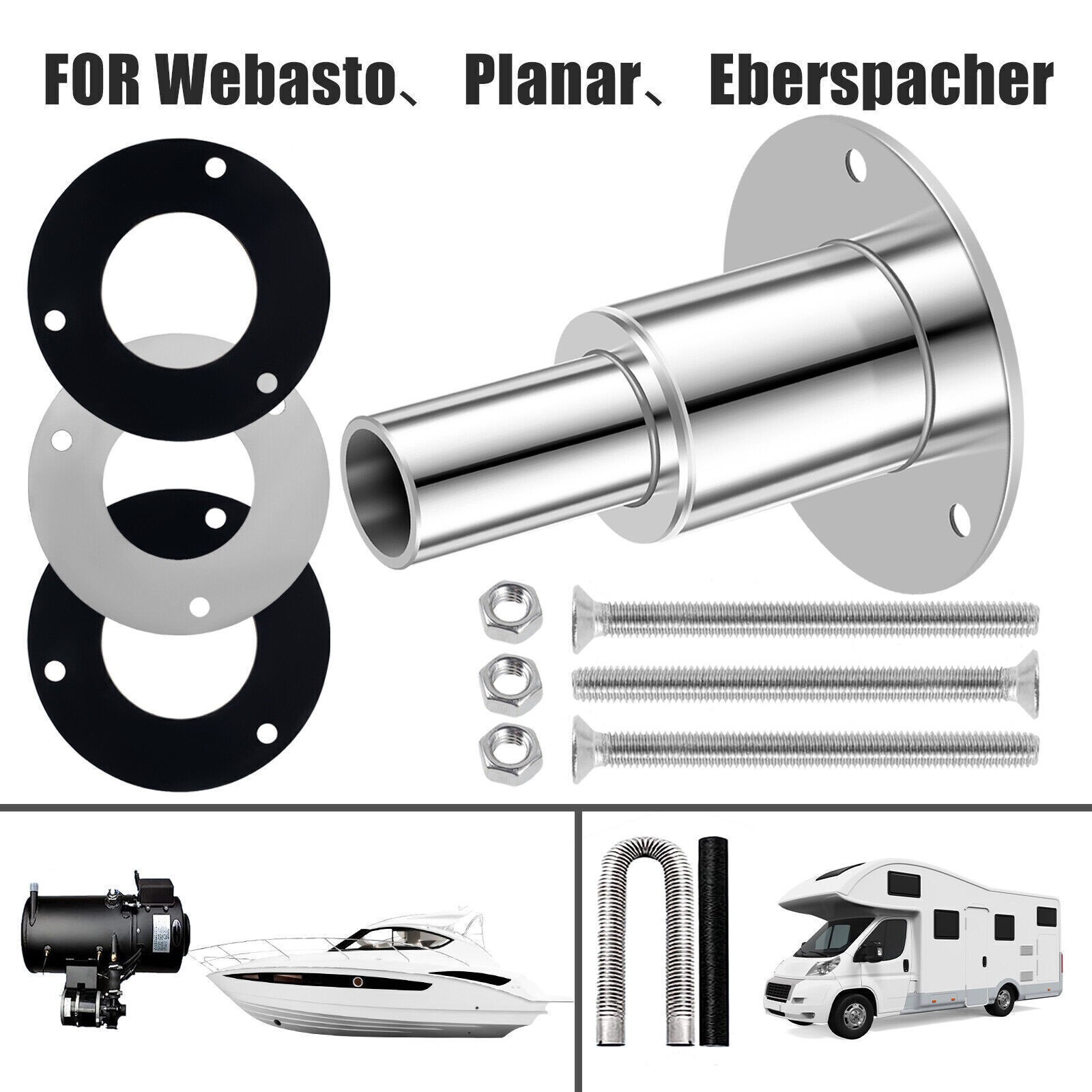 Thru Hull Exhaust Fitting, 24mm Stainless Steel 316, for Diesel Parking Heaters