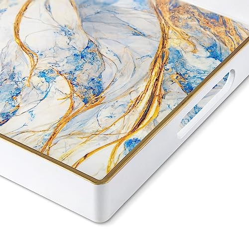 Rectangular Decorative Tray, Modern White Serving 15.8" x 10.2" x 1.4" White-3