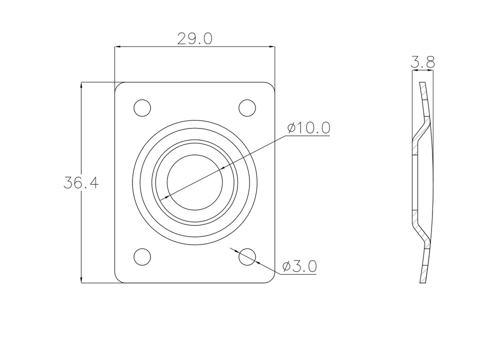 KD By AxLabs Rectangular Jack Plate - Curved Plate, Recessed Hole - Satin Chrome