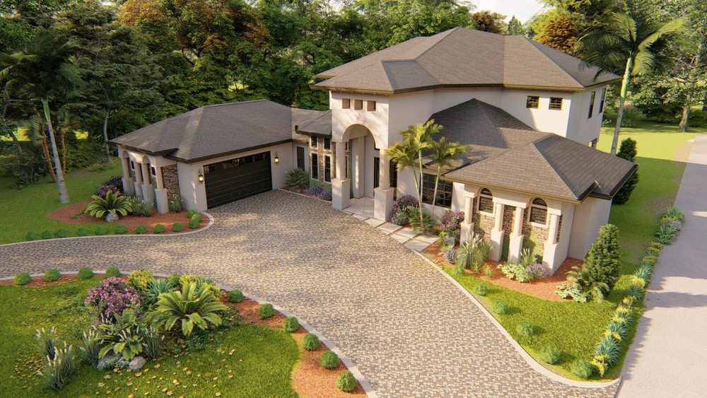 BLUEPRINTS MEDITERRANEAN TWO STORY HOUSE PLAN ARCHUP #105M 