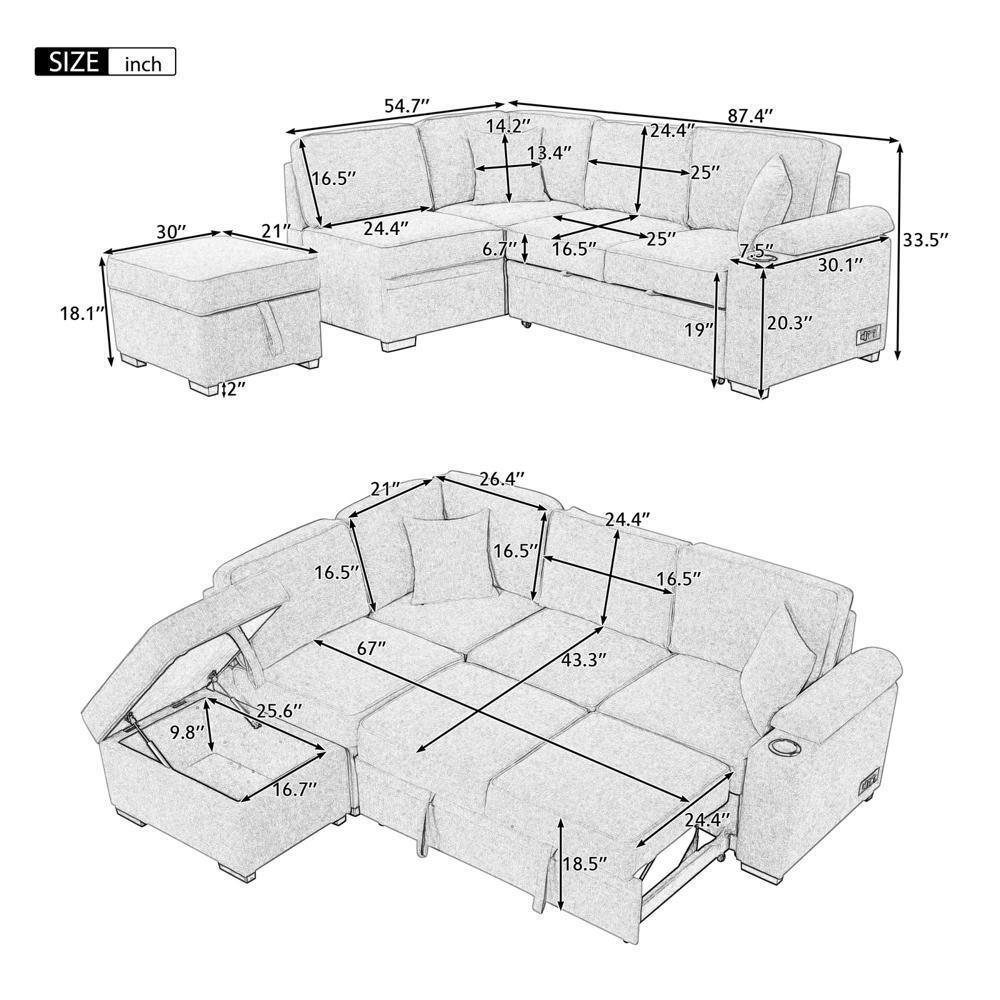 High Quality Sleeper Sofa Bed 2 in 1 Pull Out sofa bed L Shape Couch New Style