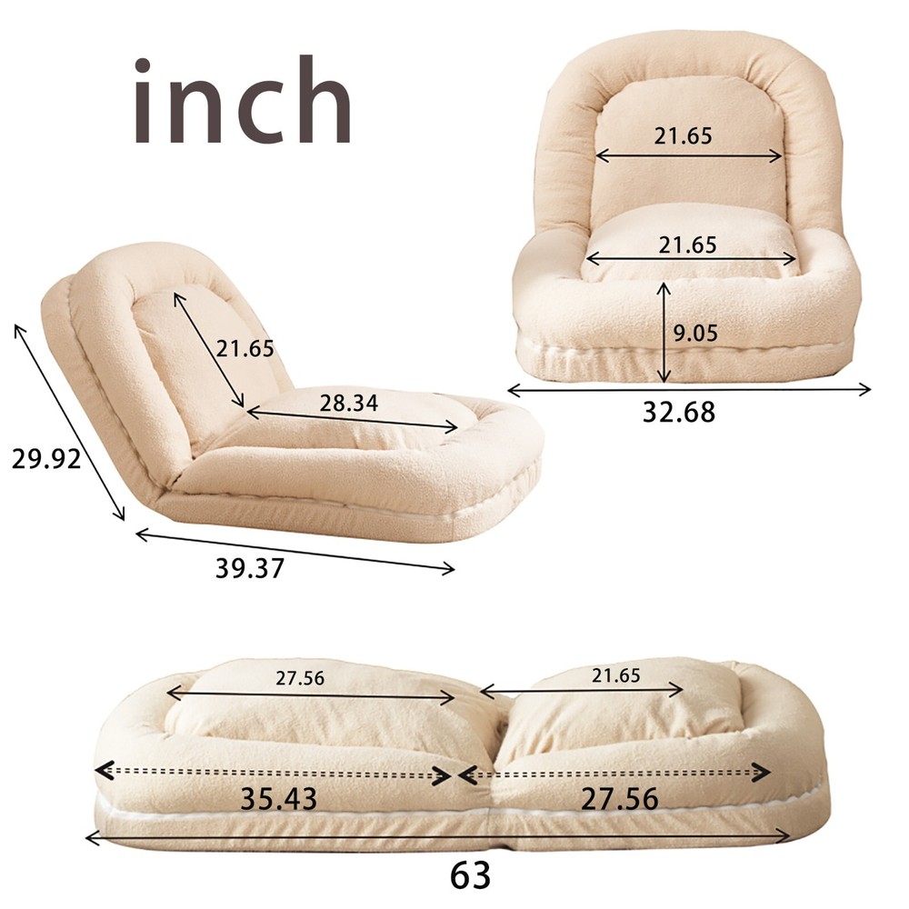 Triple Fold Down Sofa Bed Beige
