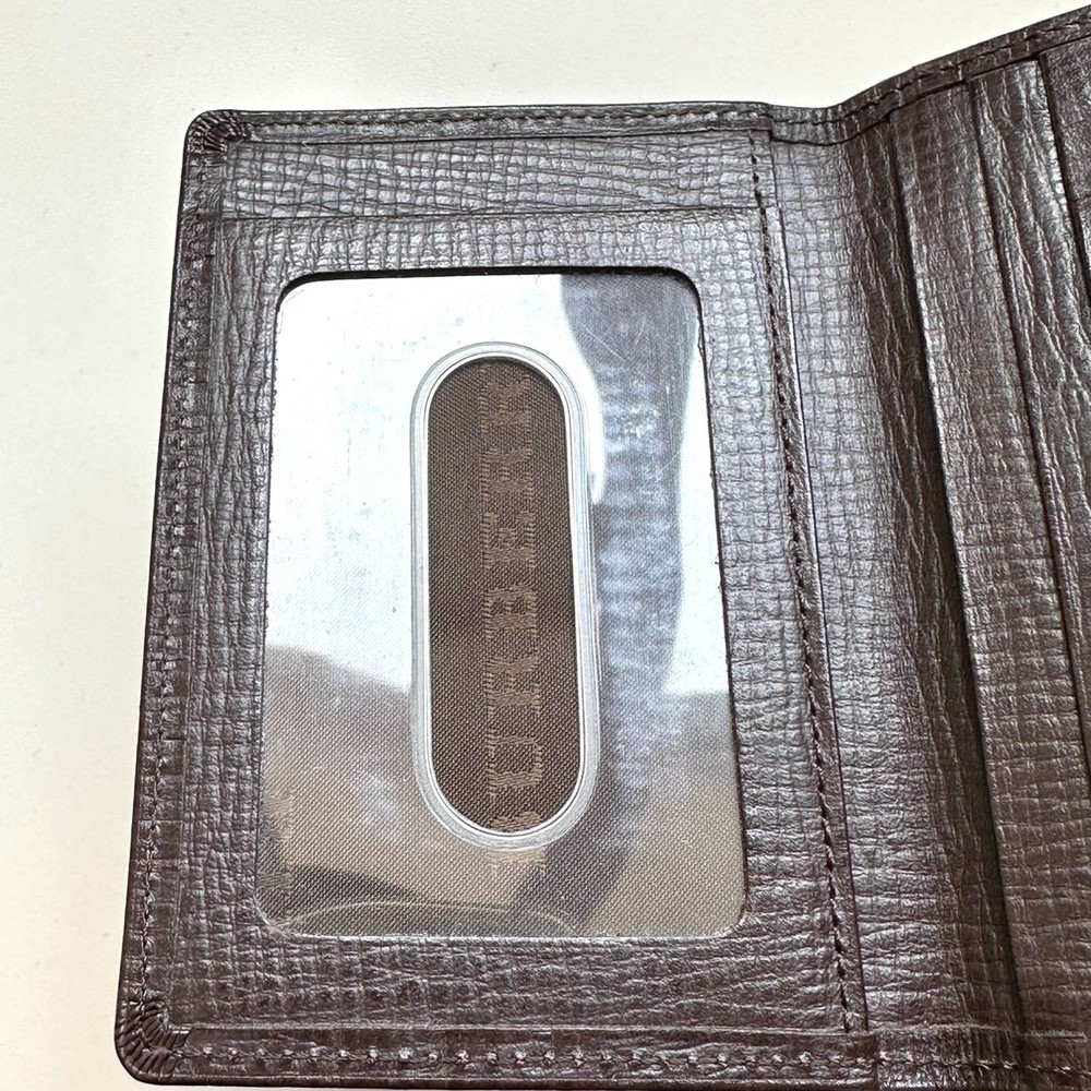 BURBERRY Pass Case Card Case Embossed Check Dark Brown Leather