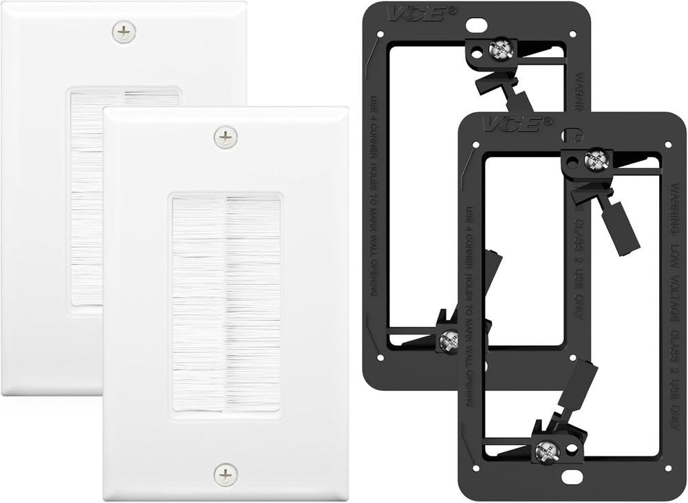 In-Wall Cable Management Kit 2x (Brush Wall Plate+Mounting Bracket) Pass Through