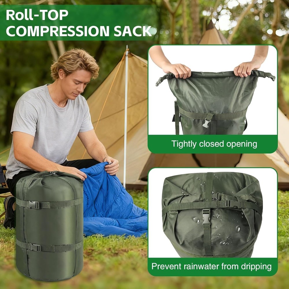 Nylon Compression Stuff Sack, 15L/27L/45L Lightweight Sleeping Bag Compre...