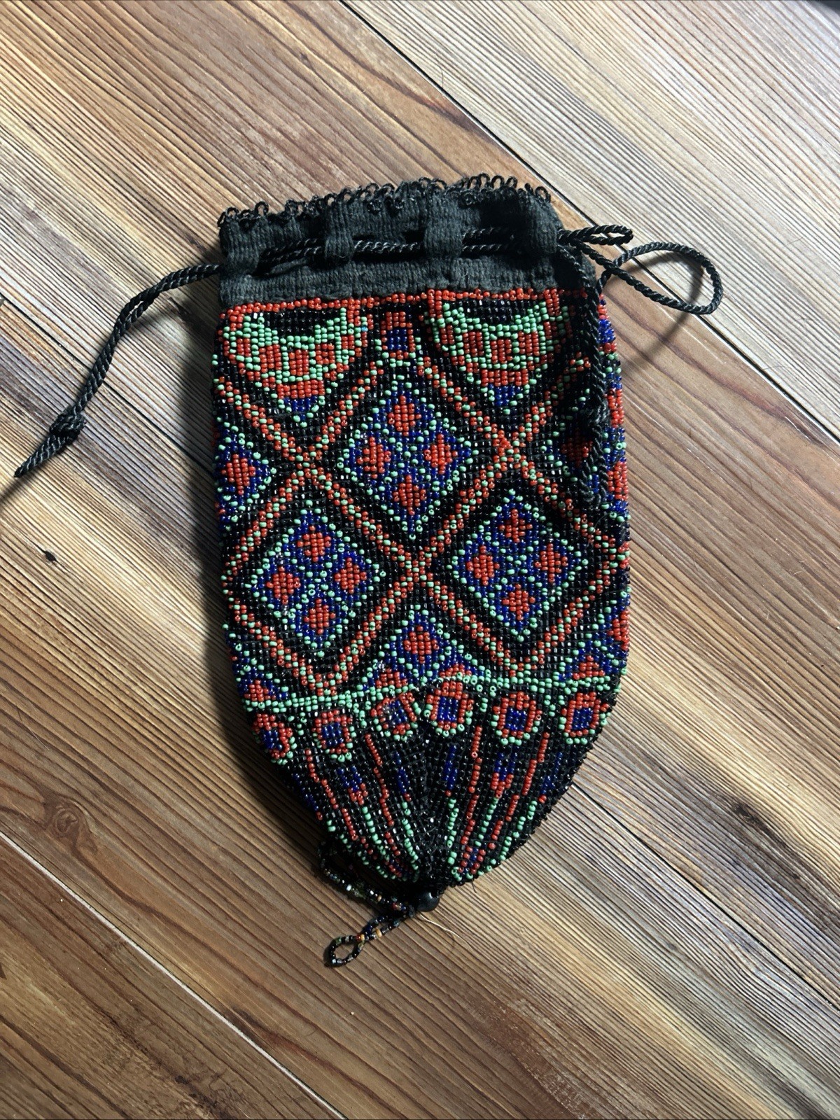 BEADED RETICULE Drawstring Purse Pouch ART DECO Victorian Flapper Geometric
